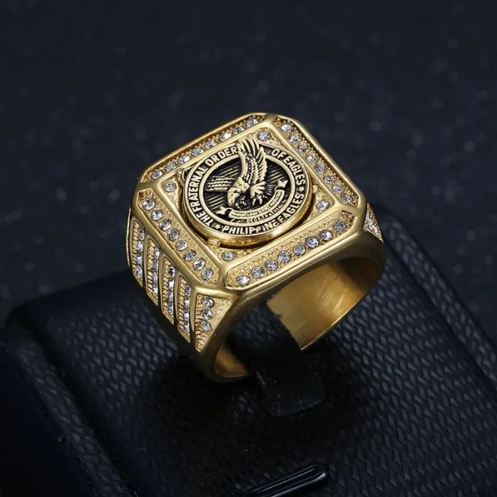 Wholesale Filipino Eagle Rings for Men – Gold-Plated Stainless Steel with Rhinestones | Bold HIPHOP Jewelry, Bulk Supplier