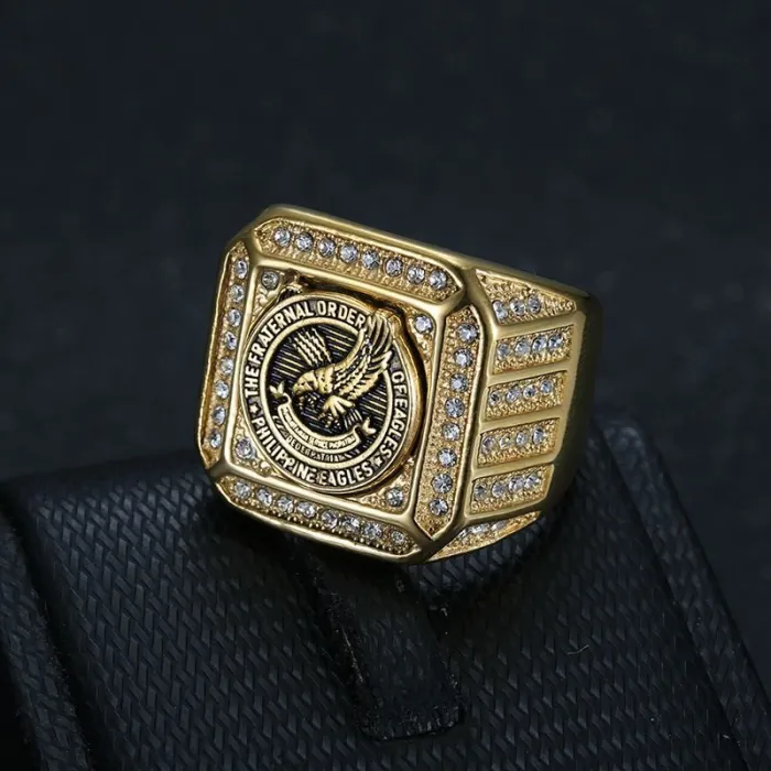 Wholesale Filipino Eagle Rings for Men – Gold-Plated Stainless Steel with Rhinestones | Bold HIPHOP Jewelry, Bulk Supplier