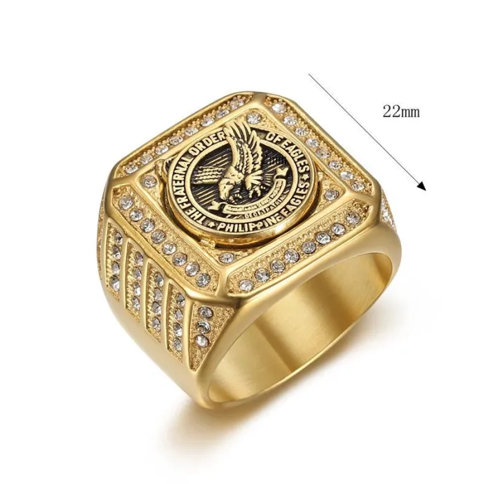 Wholesale Filipino Eagle Rings for Men – Gold-Plated Stainless Steel with Rhinestones | Bold HIPHOP Jewelry, Bulk Supplier