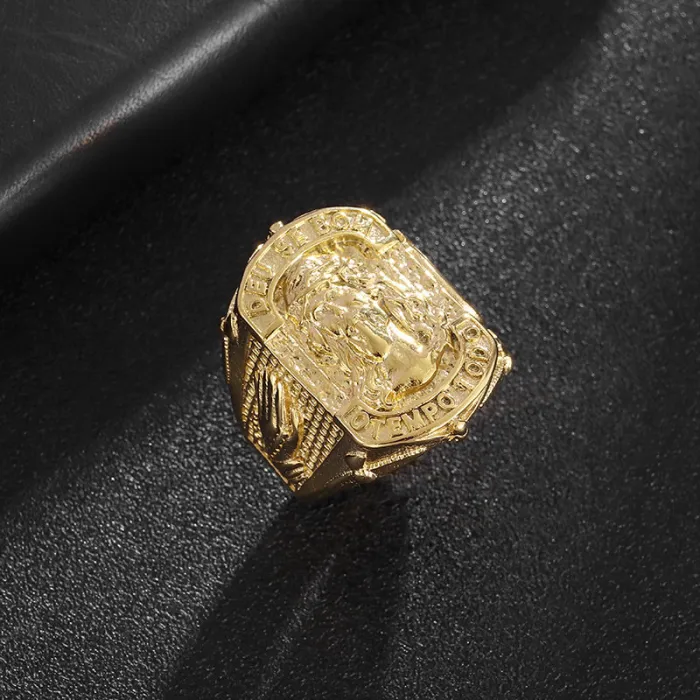 Wholesale HIPHOP Faith Rings for Men – Gold-Plated Titanium Steel with YS Portrait & FE Letter | Religious Jewelry, Bulk Supplier