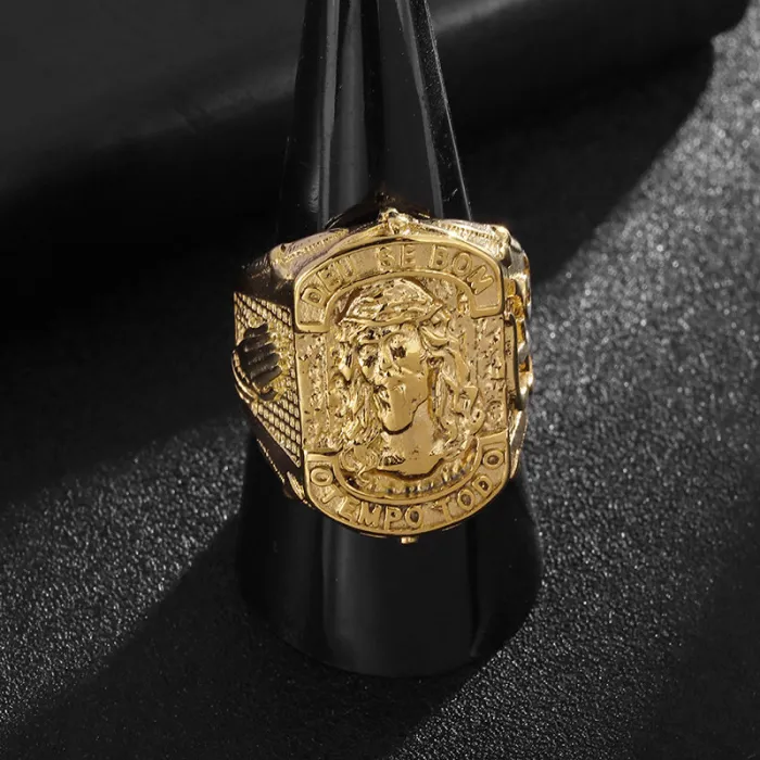 Wholesale HIPHOP Faith Rings for Men – Gold-Plated Titanium Steel with YS Portrait & FE Letter | Religious Jewelry, Bulk Supplier