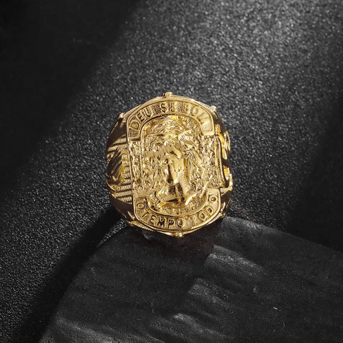 Wholesale HIPHOP Faith Rings for Men – Gold-Plated Titanium Steel with YS Portrait & FE Letter | Religious Jewelry, Bulk Supplier