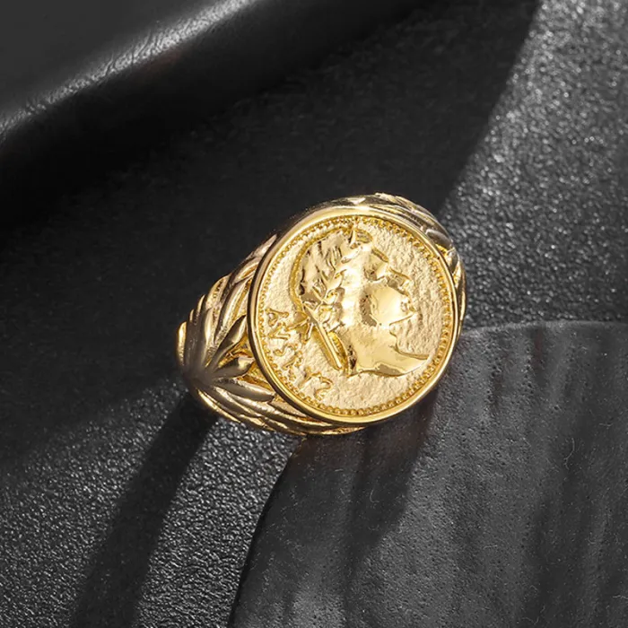 Wholesale Caesar Coin Rings for Men – Vintage Plated Stainless Steel Portrait Ring | Roman Emperor Jewelry, Bulk Supplier