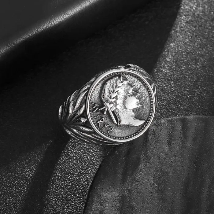 Wholesale Caesar Coin Rings for Men – Vintage Plated Stainless Steel Portrait Ring | Roman Emperor Jewelry, Bulk Supplier