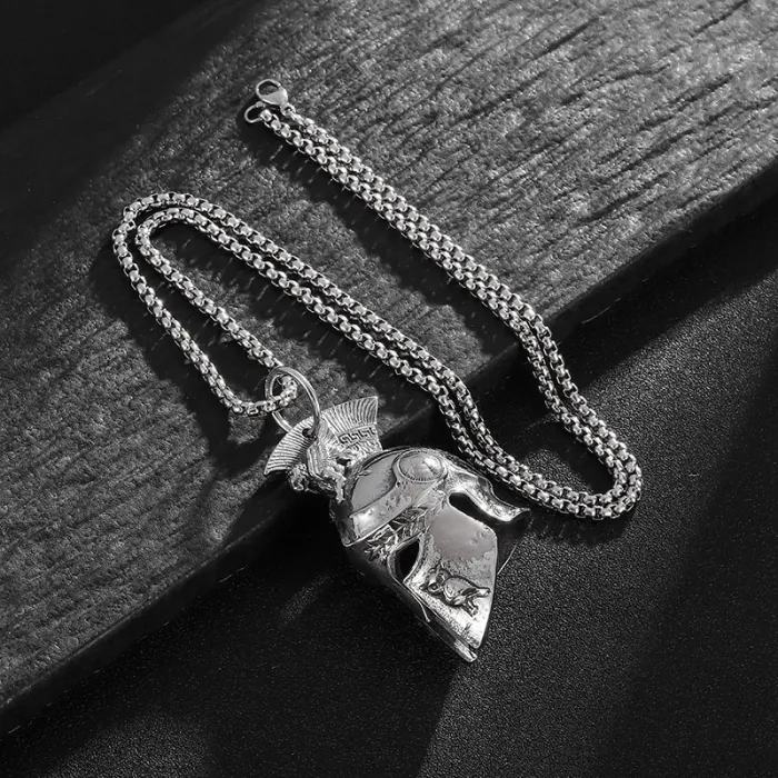 Wholesale Spartan Warrior Helmet Bell Pendant – Titanium Steel Roman Headgear Necklace | Biker Jewelry, Bulk Supplier