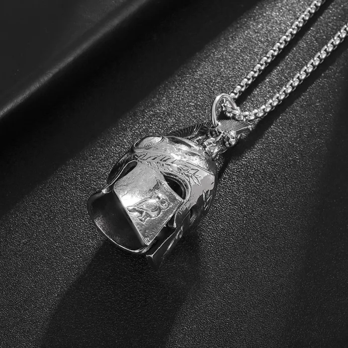Wholesale Spartan Warrior Helmet Bell Pendant – Titanium Steel Roman Headgear Necklace | Biker Jewelry, Bulk Supplier