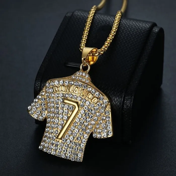 Wholesale HIPHOP Ronaldo No.7 Pendant Necklace – Gold-Plated Titanium Steel with Rhinestones | CR7 Jewelry, Bulk Supplier