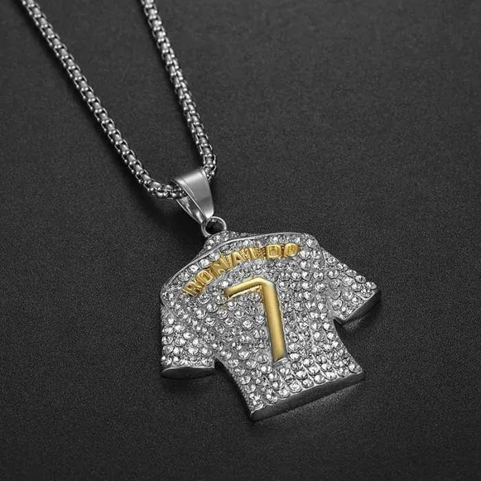 Wholesale HIPHOP Ronaldo No.7 Pendant Necklace – Gold-Plated Titanium Steel with Rhinestones | CR7 Jewelry, Bulk Supplier
