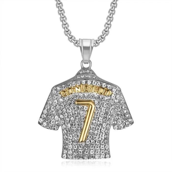Wholesale HIPHOP Ronaldo No.7 Pendant Necklace – Gold-Plated Titanium Steel with Rhinestones | CR7 Jewelry, Bulk Supplier