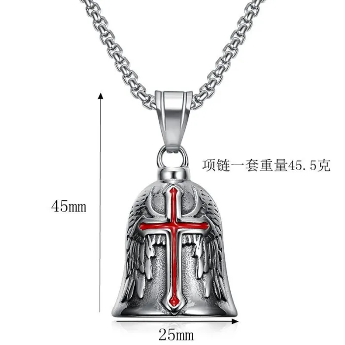 Wholesale Biker Angel Wing Bell – Vintage Punk Stainless Steel Motorcycle Pendant | Lucky Ride Charm, Bulk Supplier