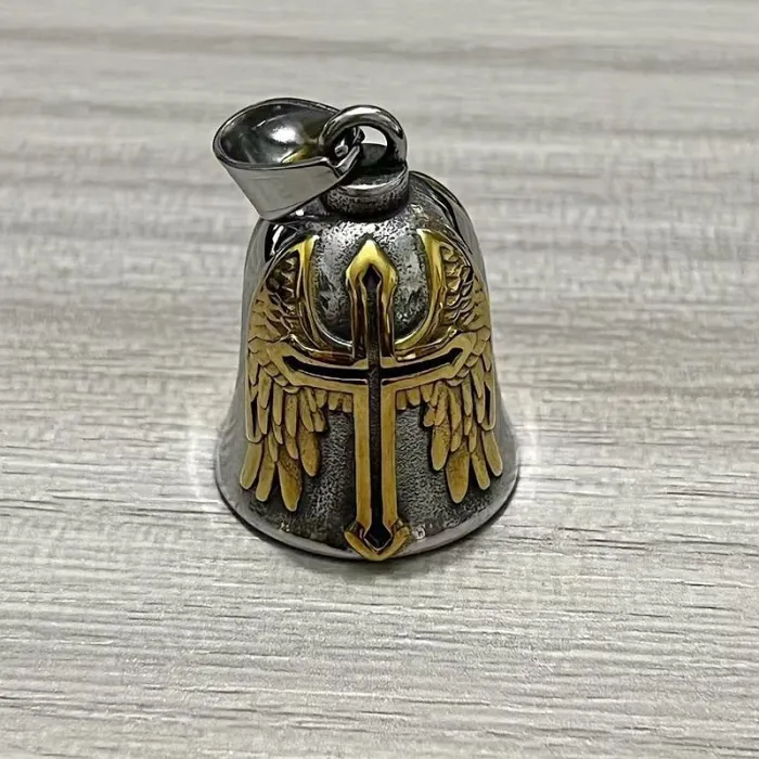 Wholesale Biker Angel Wing Bell – Vintage Punk Stainless Steel Motorcycle Pendant | Lucky Ride Charm, Bulk Supplier