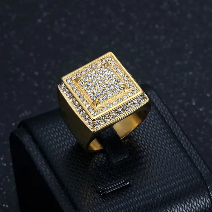 Wholesale HIPHOP Full Rhinestone Rings for Men – Gold-Plated Titanium Steel Nightclub Jewelry | Bling Style Supplier