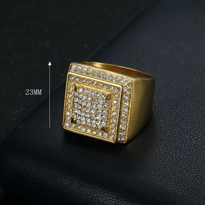 Wholesale HIPHOP Full Rhinestone Rings for Men – Gold-Plated Titanium Steel Nightclub Jewelry | Bling Style Supplier