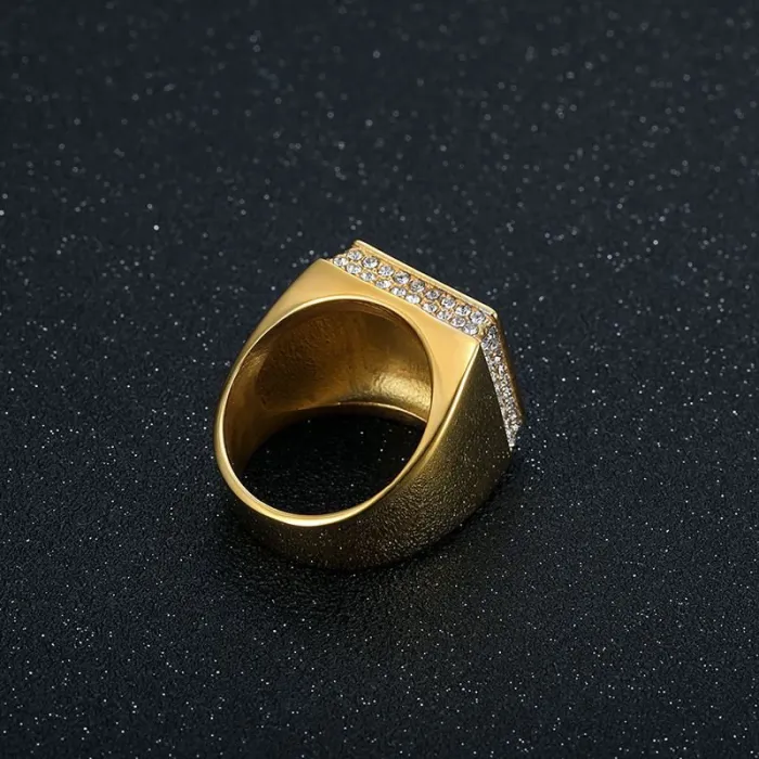 Wholesale HIPHOP Full Rhinestone Rings for Men – Gold-Plated Titanium Steel Nightclub Jewelry | Bling Style Supplier