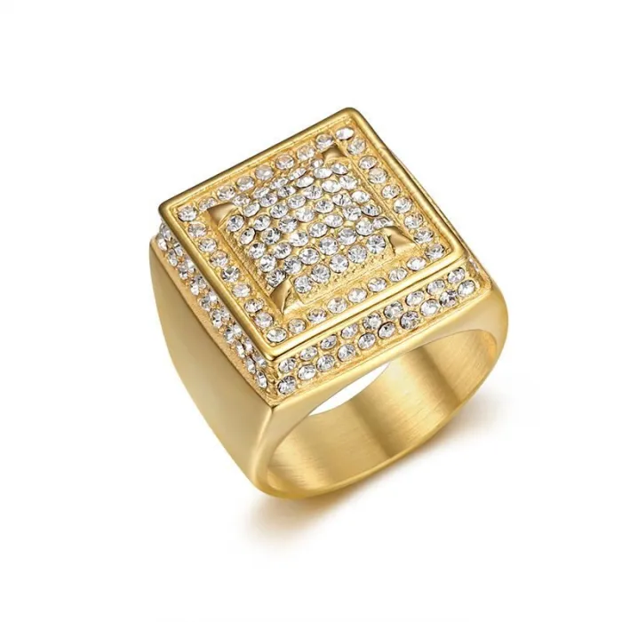 Wholesale HIPHOP Full Rhinestone Rings for Men – Gold-Plated Titanium Steel Nightclub Jewelry | Bling Style Supplier