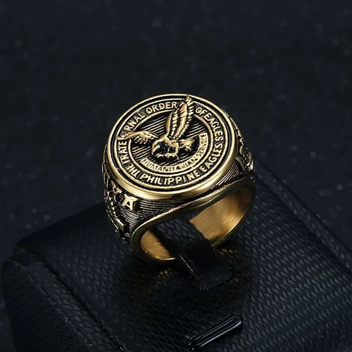 Wholesale Filipino Eagle Rings for Men – Gold-Plated Blackened Titanium Steel | Vintage HIPHOP Jewelry, Bulk Supplier