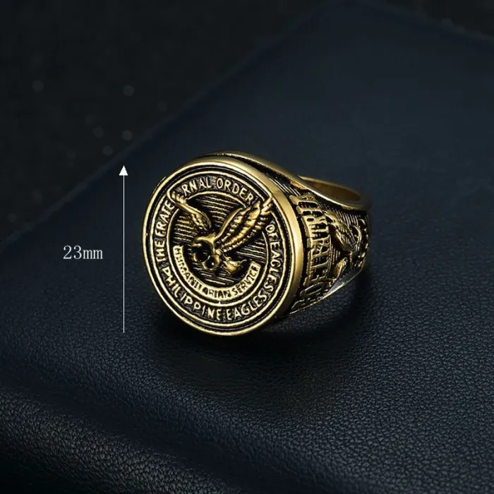 Wholesale Filipino Eagle Rings for Men – Gold-Plated Blackened Titanium Steel | Vintage HIPHOP Jewelry, Bulk Supplier