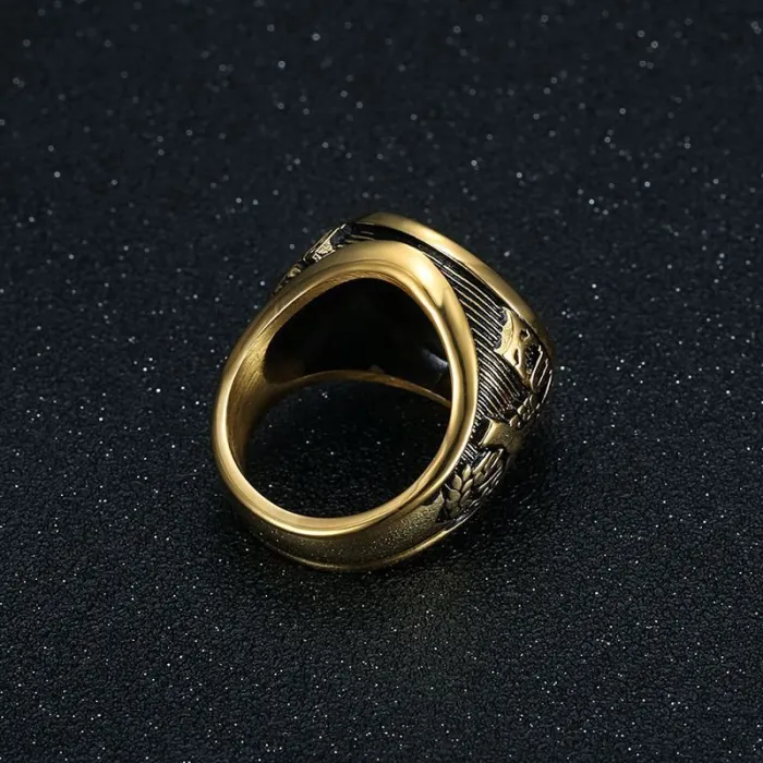 Wholesale Filipino Eagle Rings for Men – Gold-Plated Blackened Titanium Steel | Vintage HIPHOP Jewelry, Bulk Supplier