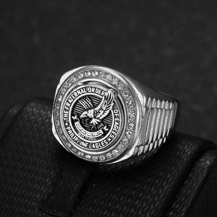 Wholesale Filipino Eagle Rings for Men – Gold-Plated Stainless Steel with Rhinestones | Bold HIPHOP Jewelry Supplier