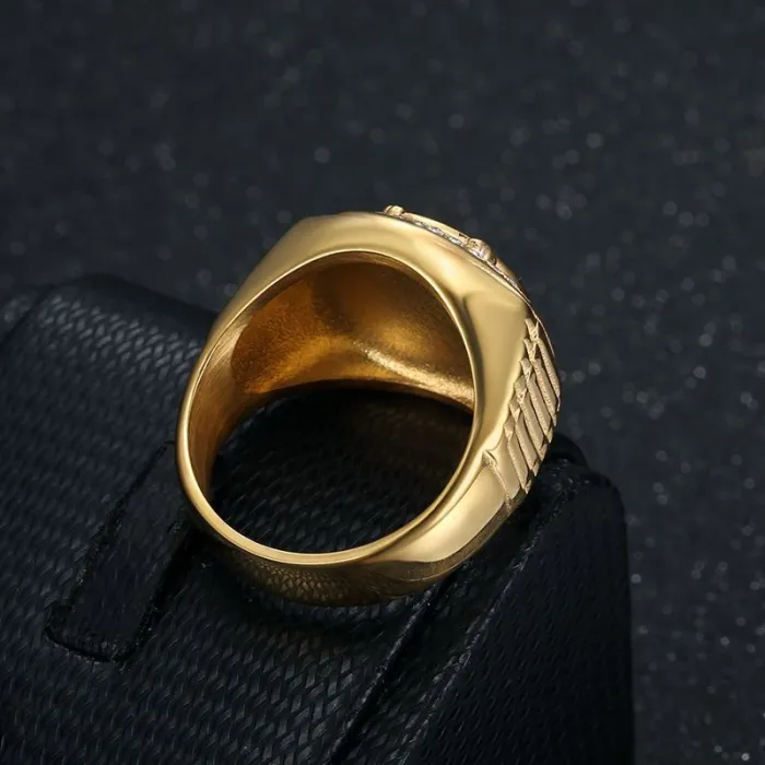 Wholesale Filipino Eagle Rings for Men – Gold-Plated Stainless Steel with Rhinestones | Bold HIPHOP Jewelry Supplier