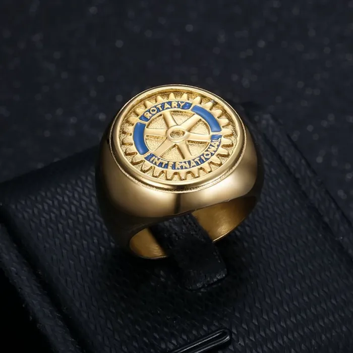Wholesale Rotary Club Rings for Men – Gold-Plated Titanium Steel with Enamel HIPHOP Style | Badge Jewelry Supplier