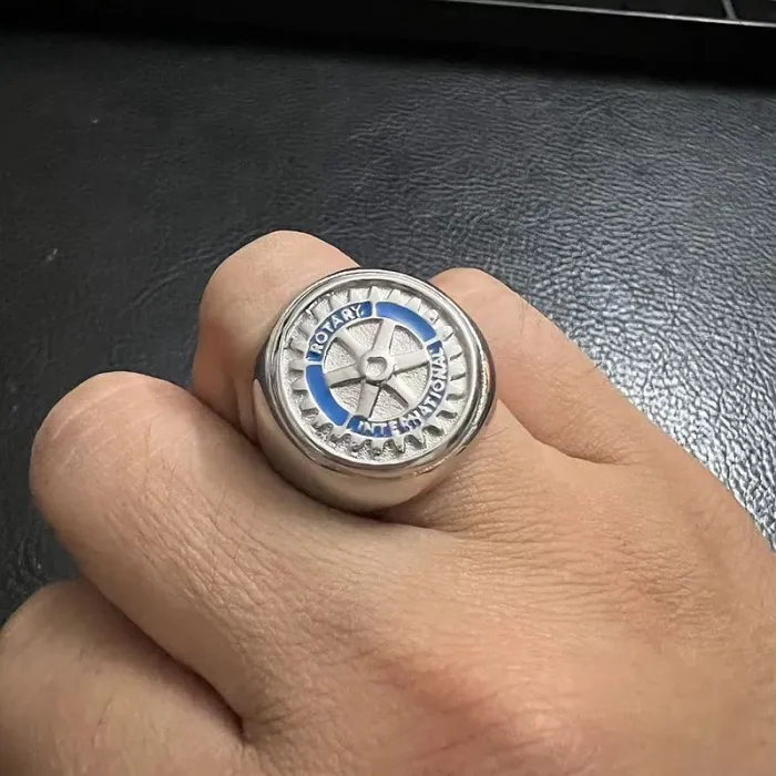 Wholesale Rotary Club Rings for Men – Gold-Plated Titanium Steel with Enamel HIPHOP Style | Badge Jewelry Supplier
