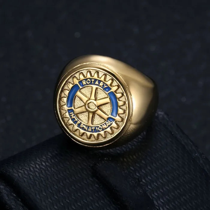 Wholesale Rotary Club Rings for Men – Gold-Plated Titanium Steel with Enamel HIPHOP Style | Badge Jewelry Supplier