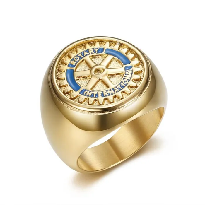 Wholesale Rotary Club Rings for Men – Gold-Plated Titanium Steel with Enamel HIPHOP Style | Badge Jewelry Supplier