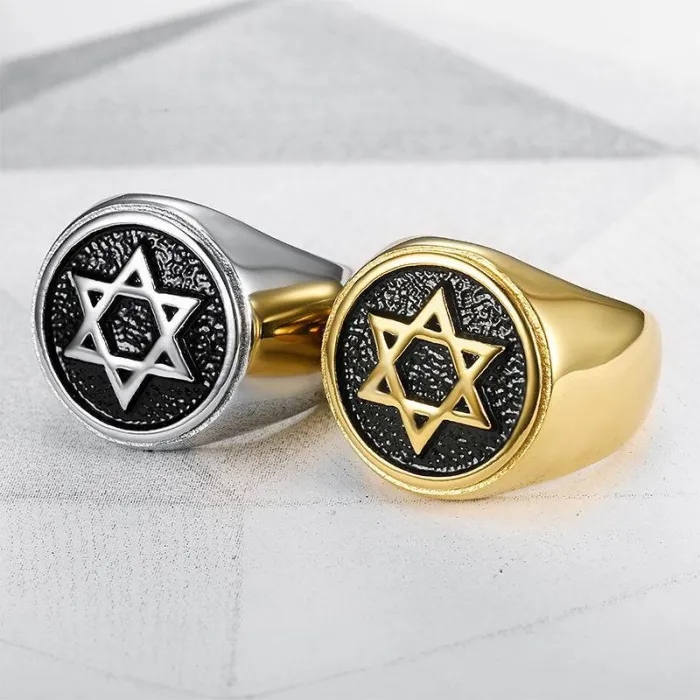 Wholesale Star of David Rings for Men – Gold-Plated Titanium Steel Jewish Symbol Jewelry | Israel Faith Ring Supplier