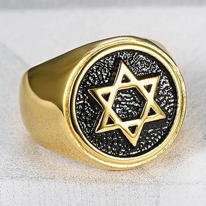 Wholesale Star of David Rings for Men – Gold-Plated Titanium Steel Jewish Symbol Jewelry | Israel Faith Ring Supplier
