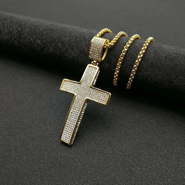Wholesale HIPHOP Pendant Necklace – Gold-Plated Titanium Steel with Rhinestones | Bling Street Jewelry Supplier