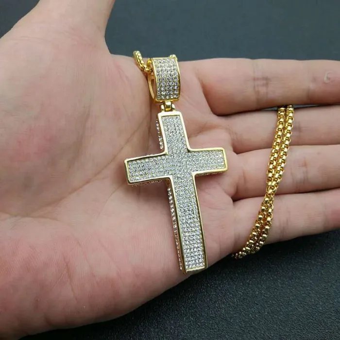Wholesale HIPHOP Pendant Necklace – Gold-Plated Titanium Steel with Rhinestones | Bling Street Jewelry Supplier
