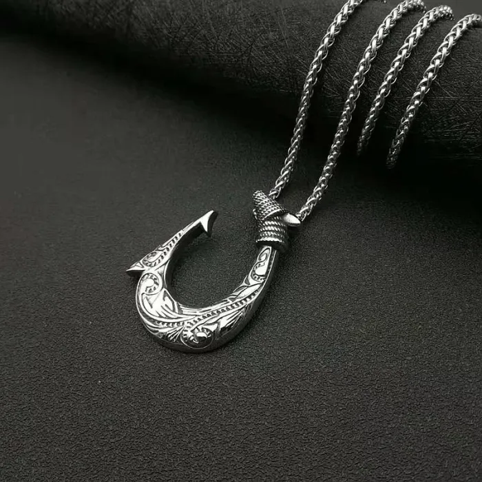 Wholesale Viking Fish Hook Pendant Necklace – Gold-Plated Titanium Steel HIPHOP Jewelry | Nordic Symbol Chain, Bulk Supplier
