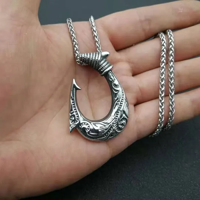 Wholesale Viking Fish Hook Pendant Necklace – Gold-Plated Titanium Steel HIPHOP Jewelry | Nordic Symbol Chain, Bulk Supplier