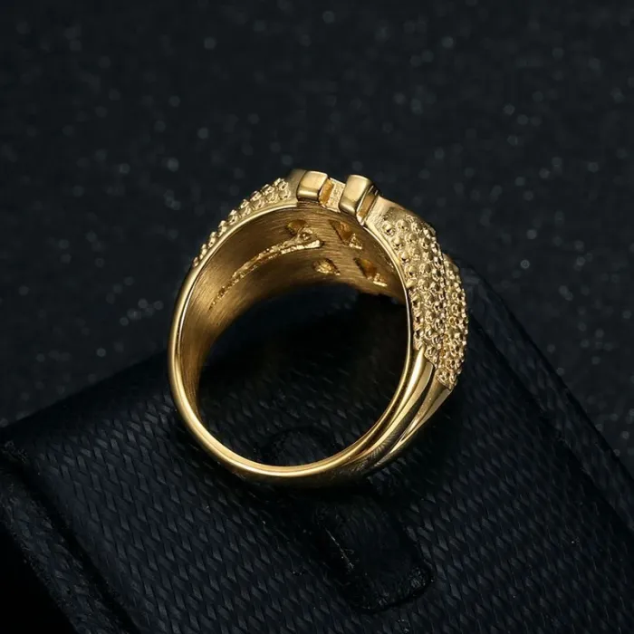 Wholesale HIPHOP Dollar Sign Rings for Men – Gold-Plated Titanium Steel with Rhinestones | Bling Rap Jewelry Supplier