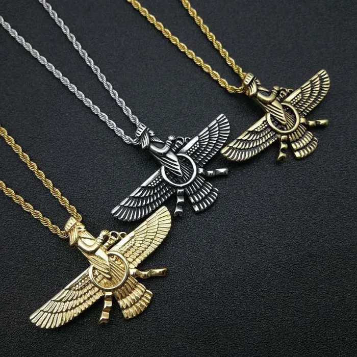 Wholesale Zoroastrian Pendant Necklace – Gold-Plated Titanium Steel Persian Symbol Jewelry | Fire Worship Amulet Supplier