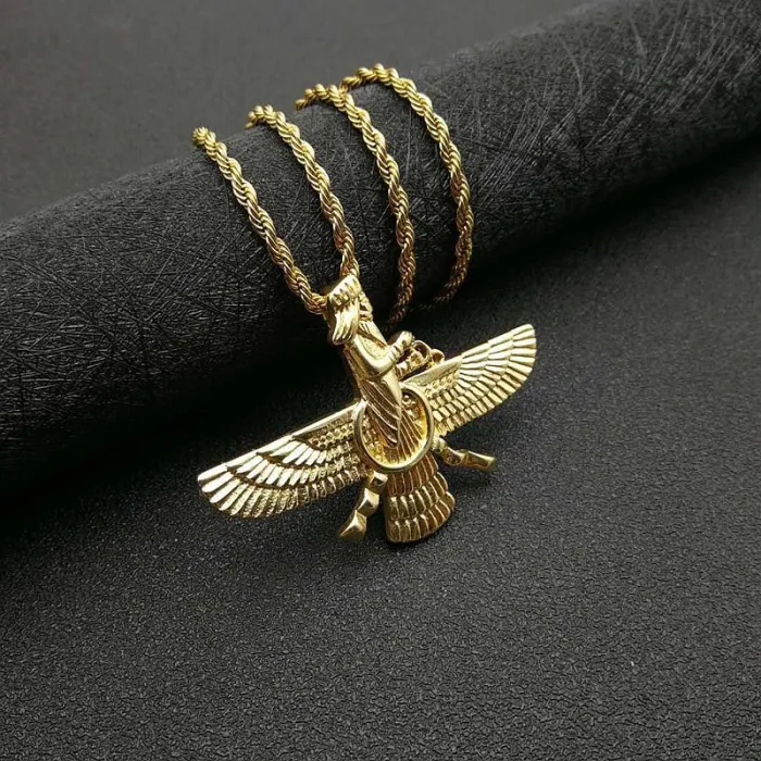 Wholesale Zoroastrian Pendant Necklace – Gold-Plated Titanium Steel Persian Symbol Jewelry | Fire Worship Amulet Supplier