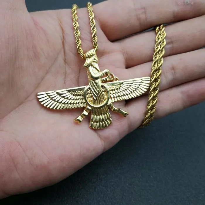 Wholesale Zoroastrian Pendant Necklace – Gold-Plated Titanium Steel Persian Symbol Jewelry | Fire Worship Amulet Supplier