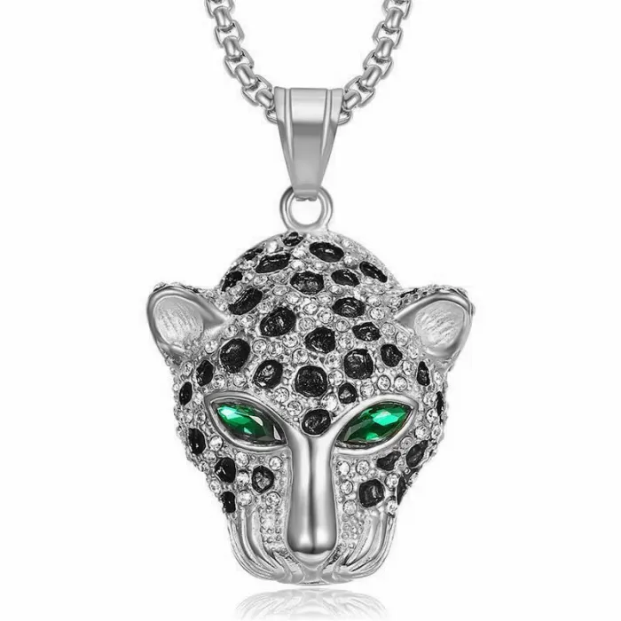 Wholesale HIPHOP Leopard Head Pendant Necklace – Gold-Plated Titanium Steel with Rhinestones | Bling Street Jewelry Supplier