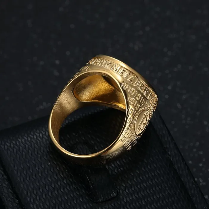 Wholesale HIPHOP Bitcoin Rings for Men – Gold-Plated Titanium Steel with Rhinestones | Crypto Bling Jewelry Supplier