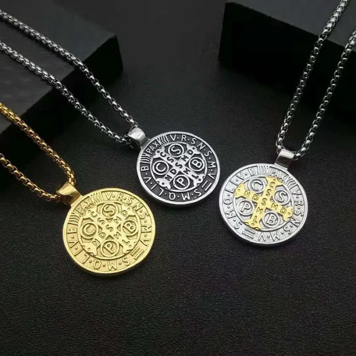 Wholesale Saint Benedict Medal Pendant Necklace – Double-Sided Cast Stainless Steel Exorcism Amulet | Faith Jewelry Supplier