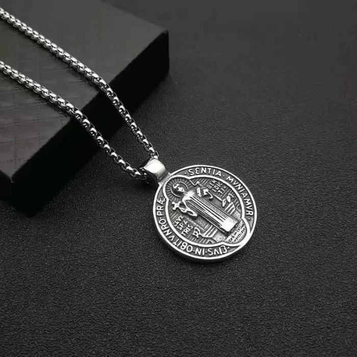 Wholesale Saint Benedict Medal Pendant Necklace – Double-Sided Cast Stainless Steel Exorcism Amulet | Faith Jewelry Supplier