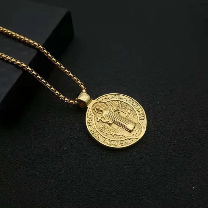 Wholesale Saint Benedict Medal Pendant Necklace – Double-Sided Cast Stainless Steel Exorcism Amulet | Faith Jewelry Supplier