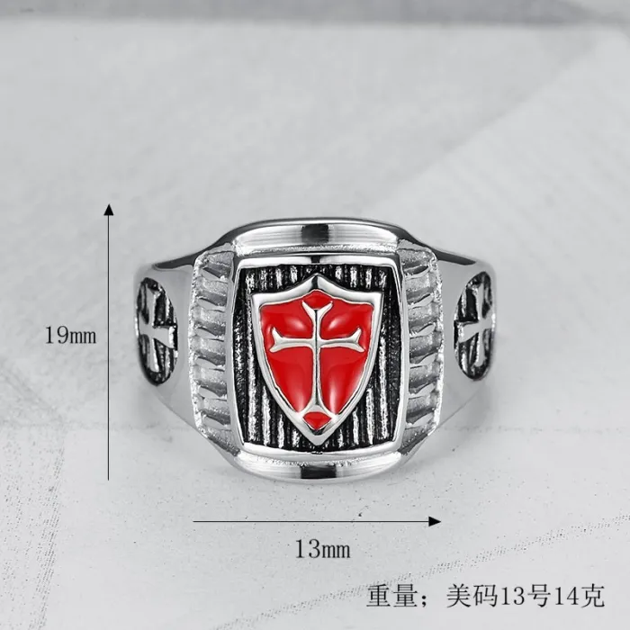 Wholesale Templar Knight Cross Shield Ring – Titanium Steel AG Emblem Gothic Jewelry for Men | Medieval Bulk Supplier