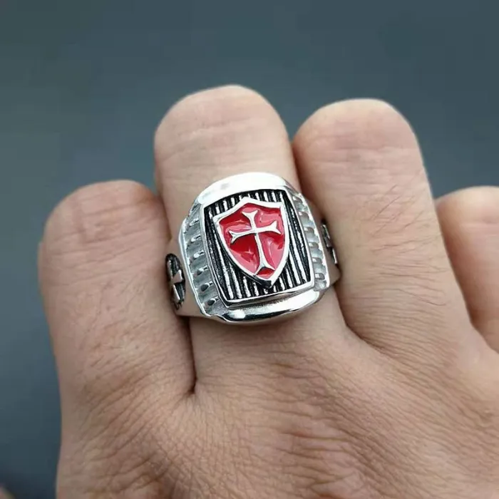 Wholesale Templar Knight Cross Shield Ring – Titanium Steel AG Emblem Gothic Jewelry for Men | Medieval Bulk Supplier