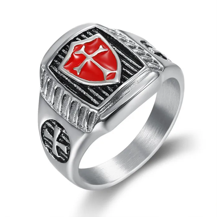 Wholesale Templar Knight Cross Shield Ring – Titanium Steel AG Emblem Gothic Jewelry for Men | Medieval Bulk Supplier