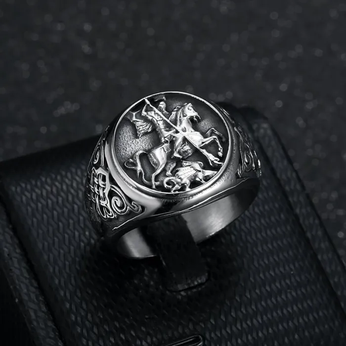 Wholesale Dragon Slayer Knight Ring – Bold Vintage Titanium Steel Jewelry for Men | Medieval Fantasy Style Supplier