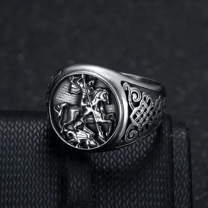 Wholesale Dragon Slayer Knight Ring – Bold Vintage Titanium Steel Jewelry for Men | Medieval Fantasy Style Supplier