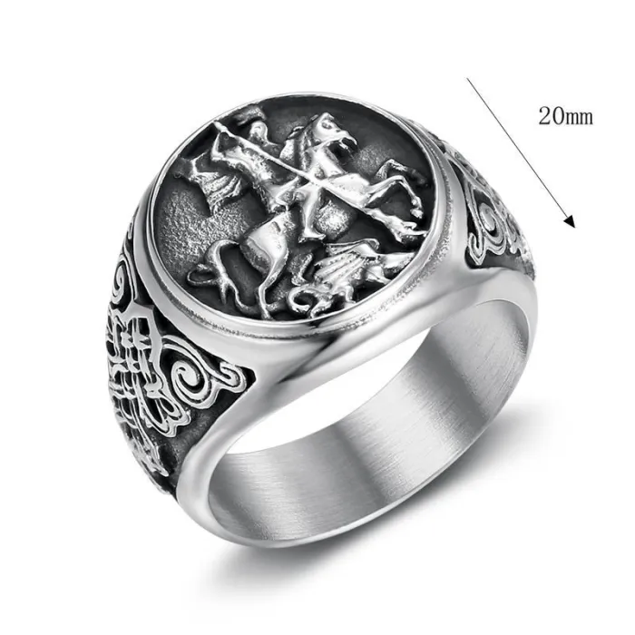Wholesale Dragon Slayer Knight Ring – Bold Vintage Titanium Steel Jewelry for Men | Medieval Fantasy Style Supplier