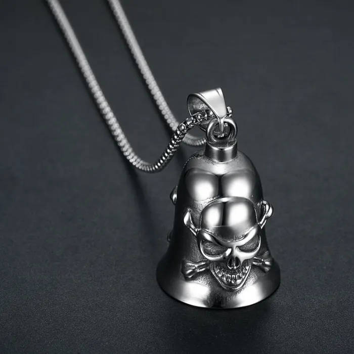 Wholesale Biker Skull Bell Keychain – Vintage Punk Titanium Steel Exorcism Pendant for Men | Motorcycle Accessory Supplier